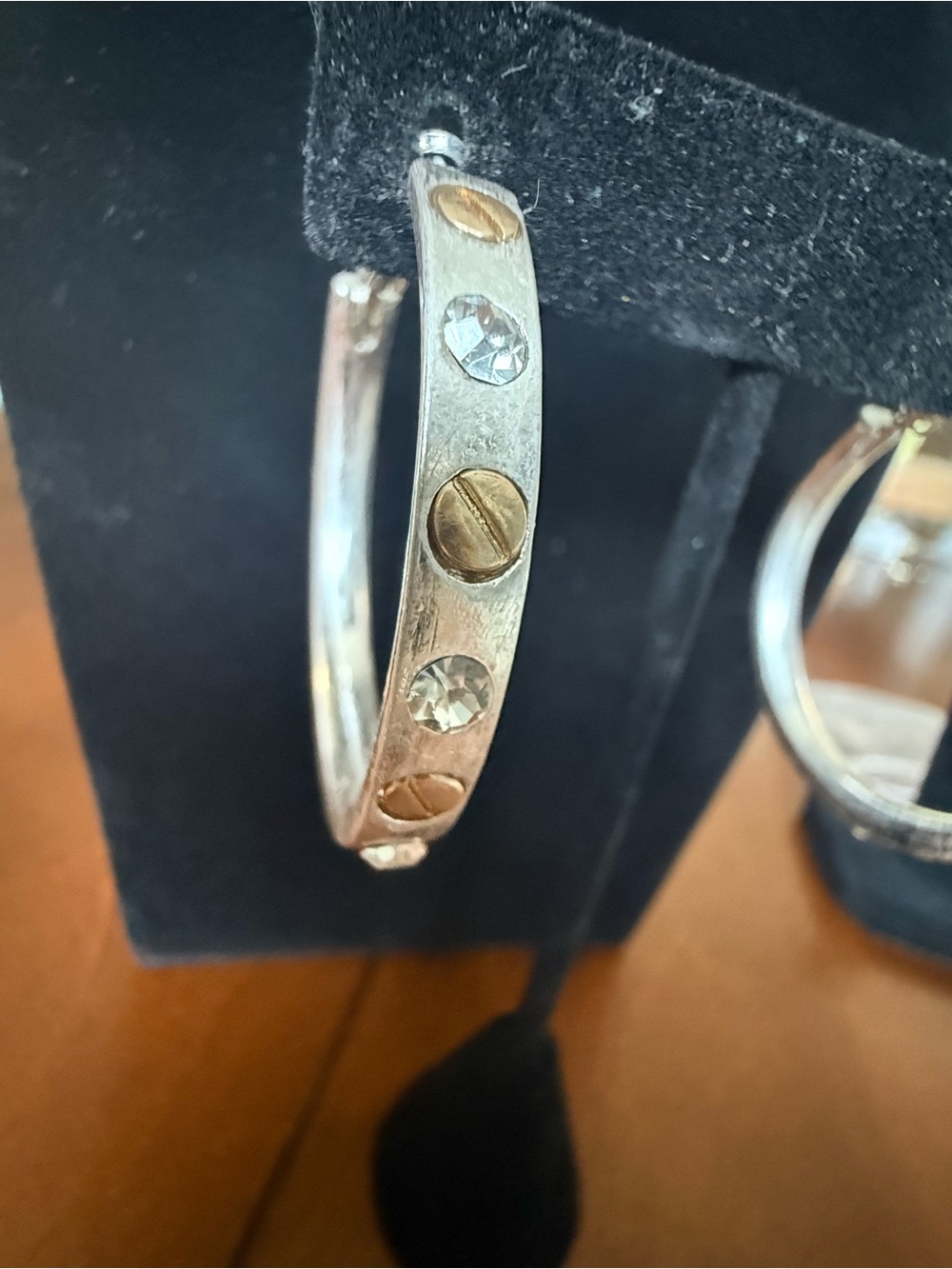 Marlyn Schiff Two-Tone Silver and Gold Crystal Screw Accent Bracelet
